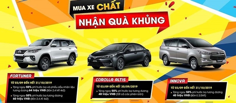 Chuong trinh khuyen mai xe Toyota Altis, Innova, Fortuner thang 9-10/2019