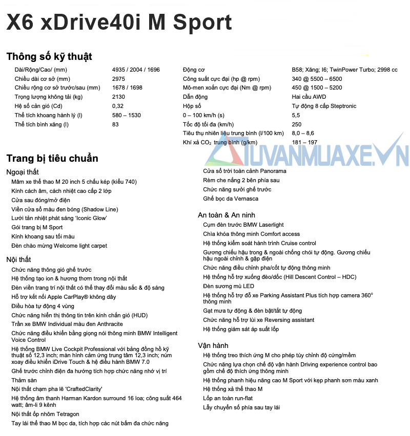 Thông số kỹ thuật và trang bị chi tiết của BMW X6 2020 tại Việt Nam - Ảnh 10