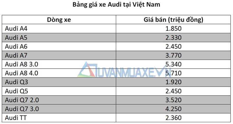 Bảng giá xe Audi tại Việt Nam - Ảnh 2