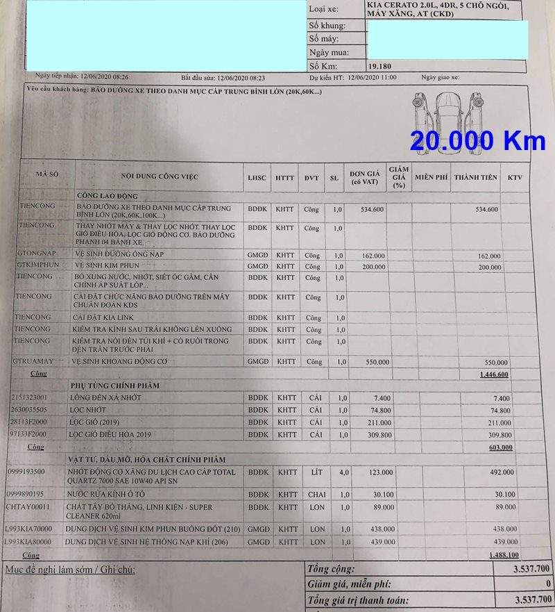 Chi phí bảo dưỡng xe KIA Cerato định kỳ theo các mốc KM - Ảnh 7