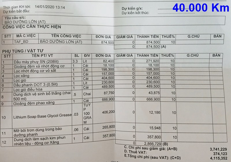 Chi phí bảo dưỡng định kỳ Toyota Vios theo các mốc KM - Hình 9