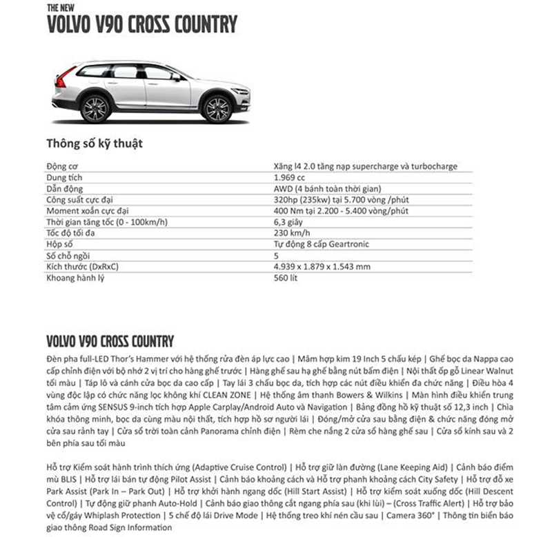 Thông số và trang bị xe Volvo V90 Cross Country 2019 tại Việt Nam - Ảnh 12